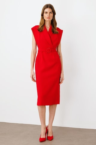 Moda İlgi Kadın Kol Ağzı Boncuk Aksesuar Detaylı Elbise 0015 Kırmızı Kırmızı