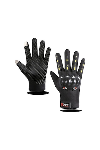 Vkemall Motosiklet Sürücü Eldiveni: Kayma Öğesi, Koruyucu, Dayanıklı Dokunmatik Ekran Uyumlu Siyah Tam Noktalı