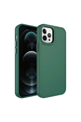 Apple Uyumlu iPhone 13 Pro Kılıf Metal Çerçeve Ve Buton Tasarımlı Sert Zore Botox Kapak Koyu Yeşil