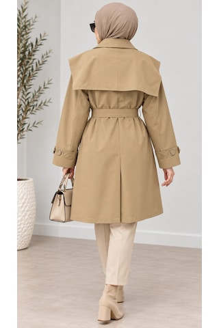 Nevayla Moda Kuşaklı Düğmeli Mevsimlik Trençkot - Camel / M0118