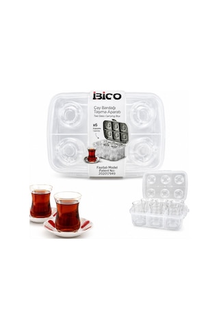 İbico K17-001 Taşıma Aparatı 6'li Çay Bardak Şeffaf Plastik - 24'li Paket