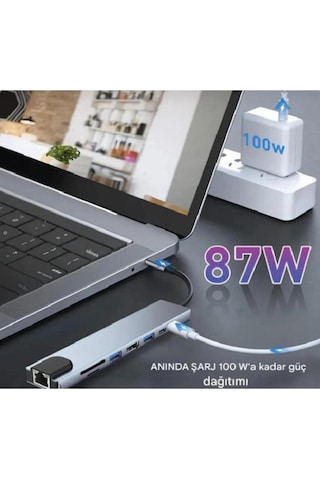 8 In 1 Apple Uyumlu MacBook Pro Air Usb Type-c Hub Dönüştürücü Çevirici Çoklayıcı Usb Hdmı Micro Sd Girişli