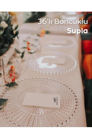 Boncuklu Supla Sunum Servis Organizasyon Düğün Tabağı Malzemesi Plastik / 36 Adet Şeffaf