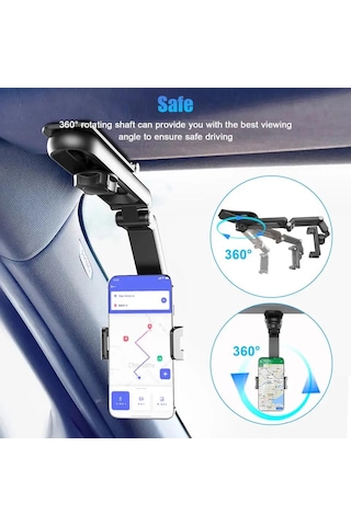 Cr53 Çok Fonksiyonlu Güneşlik Ve Dikiz Aynası Araç İçi Telefon Tutucu 360 Dönebilen Katlanabilir Çok Eklemli Telefon Tutucu 1