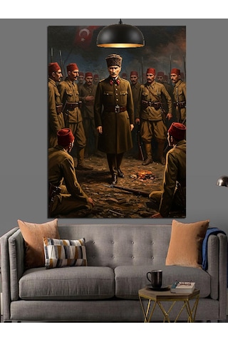 Mustafa Kemal Atatürk Ve Askerleri Dekoratif Kanvas - Mdf Ahşap Tablo