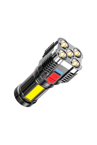 Gümüş Cob Yan Işıkları İle 5 Led El Feneri, Usb Şarj Edilebilir El Feneri 4 Mod Meşale Açık Kamp Balıkçılık İçin Taşınabilir Çalışma Işığı Gümüş