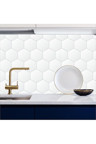 Mutfak Tezgah Arası Kendinden Yapışkanlı Folyo Kaplama Beyaz Fayans Taş Desen 60cmx100cm