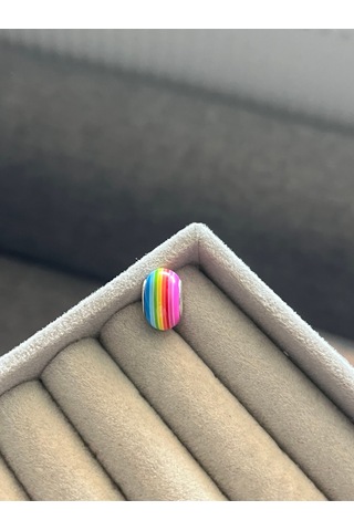 Çizgili Mavi,sarı,kırmızı, Pembe Renkli Murano Charm Gümüş