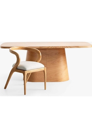 Akrep Beyaz Kumaş Natural Ahşap Sandalye