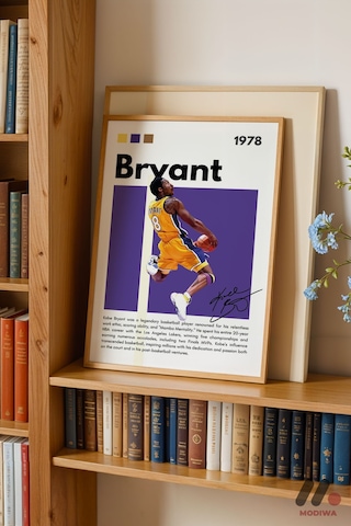 Kobe Bryant Mor Poster, Ahşap Çerçeveli Duvar Tablosu - Spor Severlere Hediye