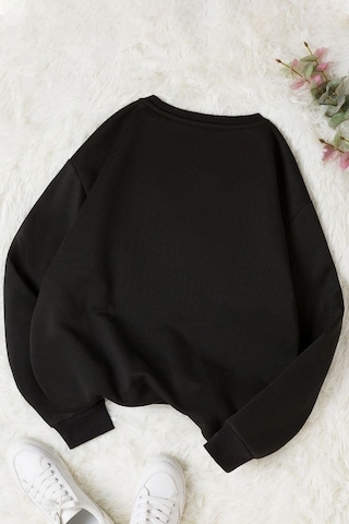 Unisex Chinese Dragon Bisiklet Yaka Sweatshirt Siyah
