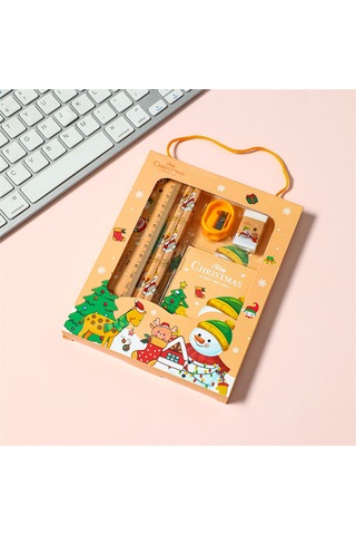 6pcs Noel Kırtasiye Hediye Kutusu Noel Kalemleri Silgi Cetvel Defter Defter Okul Öncesi Anaokulu Malzemeleri İçin Set Blue