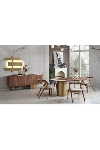 Akrep Beyaz Kumaş Ceviz Ahşap Sandalye