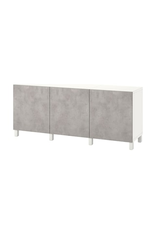 Dolap Kombinasyonu, Beyaz-açık Gri Taş Görünümlü, 180x42x74 Cm, Kallvıken Atlus