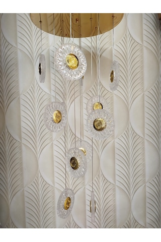 Şık Tarz Modern Led Avize Gold Ledli Salon Avize 12 Li Sarı