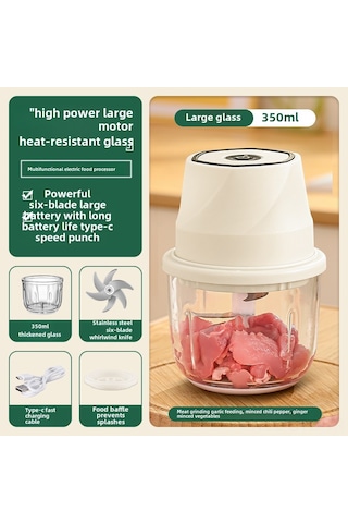 Symbee 350ml Cam Kase 6 Blatlı Elektrikli Sarımsak Çırpıcı - Hızlı Sarımsak Ezici Ve Püreleyici Mutfak Aleti Krem Beyaz Diğer