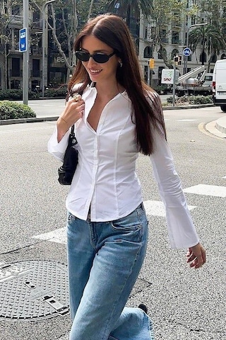Seeh Siyah/beyaz Uzun Kollu Vücuda Oturan Gömlek Sh356 Basic