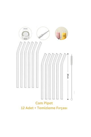 Cam Pipet 12 Adet Ve Pipet Temizleme Fırçası, Cam Bardak Pipeti, Kalın Cam Pipet