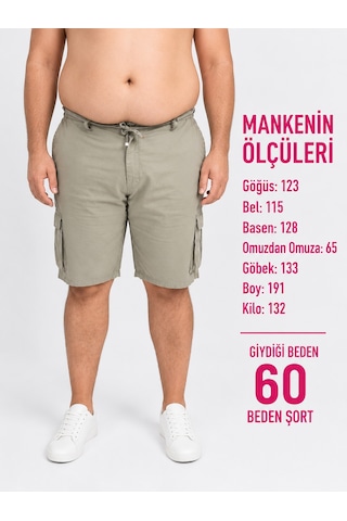 Büyük Beden Beli Yandan Lastikli Bağcıklı Fermuarlı Kargo Cepli Erkek Şort Yeşil