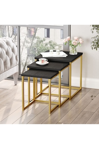 Atlantis 3'lü Gold Metal Zigon Sehpa Siyah Atl7-lb Siyah