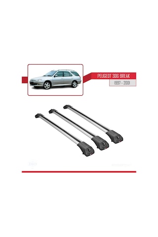 Peugeot 306 Estate 1997-2001 Arası İle Uyumlu Ace-1 Ara Atkı Tavan Barı Gri 3 Adet Bar