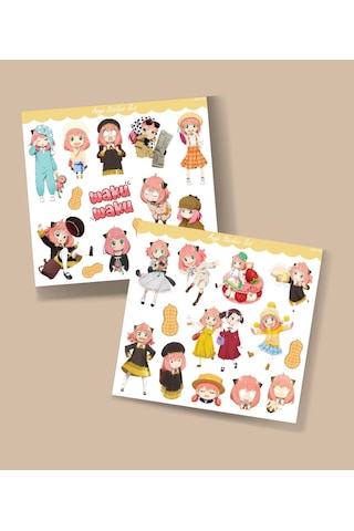 Anya-spyxfamily-2 Li Sticker Set Spy X Family Parlak Sticker Hediye Etiket Çıkartmaları Anime Süsleme Mor