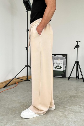Bej Dokulu Basic Baggy Pantolon Bej