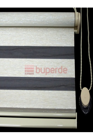 Buperde Simli Ekru (Açık Krem) Bambu Zebra Stor Perde