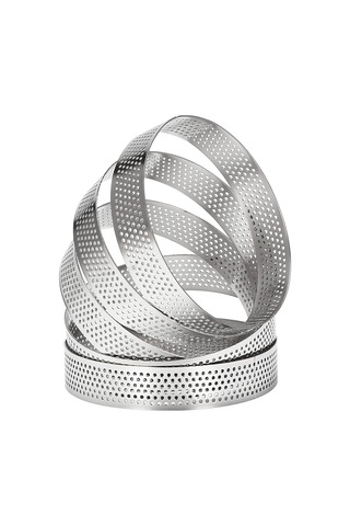 Ximistore9 10'lu Paslanmaz Çelik Daire Dilimli Pasta Kalıbı 10 Cm , Delikli Tasarım, 10x10x2 Cm Gümüş