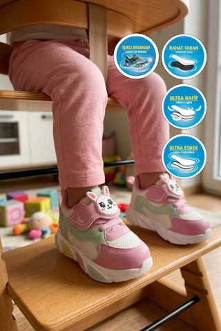 Cool Fuşya Cırtlı Işıklı Fileli Hafif Kız Bebek Spor Ayakkabı Luna B
