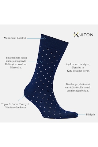 Dikişsiz Bambu Çorap Nokta Desenli Lacivert Renk Erkek Çorap Kutulu 5 Çift Premium Uzun Çorap Soket Çorap Bambu Mix