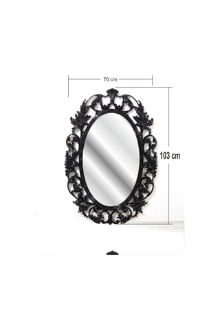 Antik Oymalı Desenli İşlemeli Rustik Siyah Çerçeveli Boy Aynası Siyah