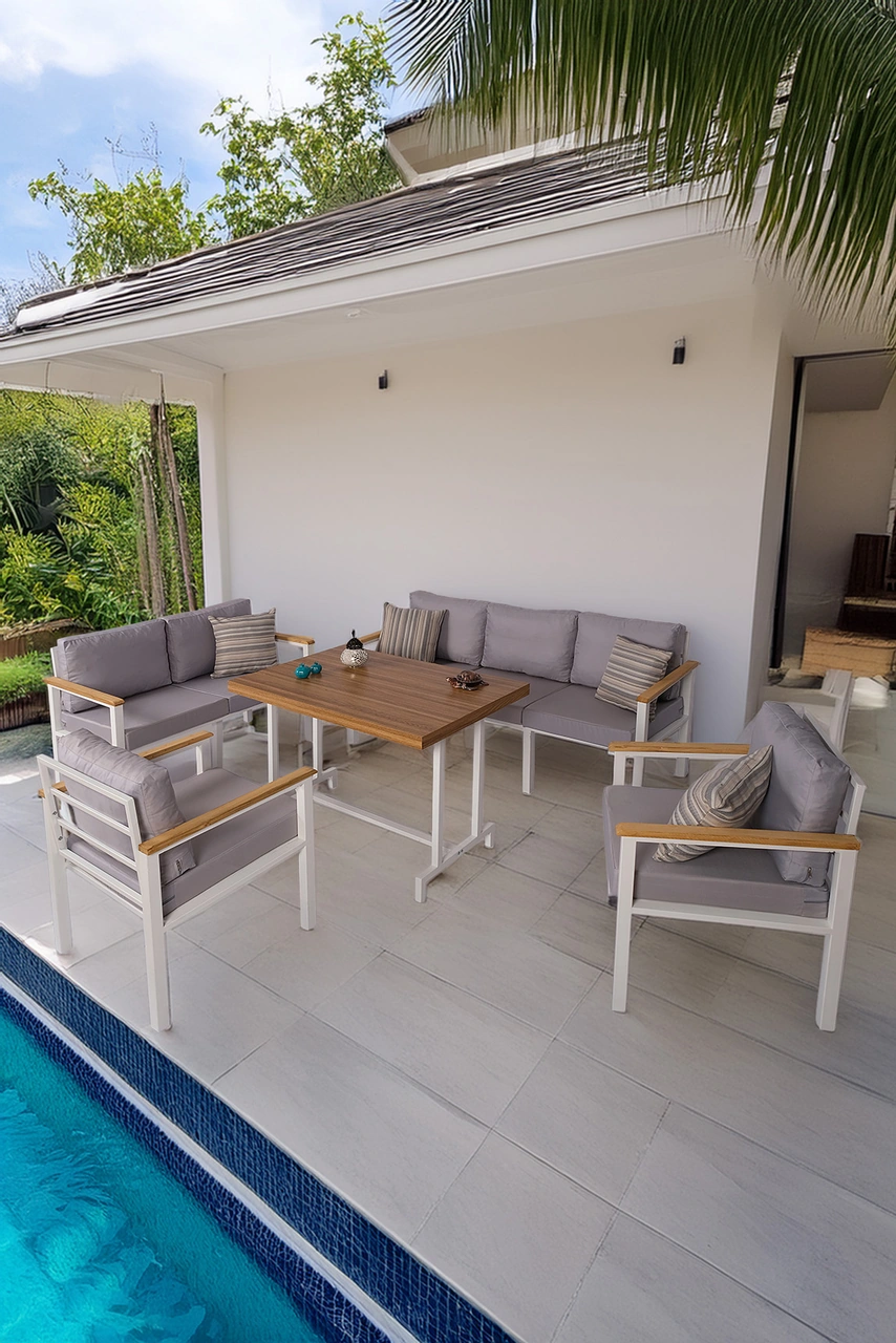 Neokas Balkon Mobilyası, 1 +1 +2+ 3+ Masa, Bahçe Takımı, Kafe Koltuğu, Bekleme Alanı Koltuğu Beyaz