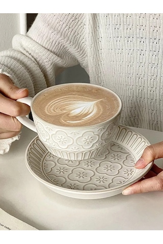 Aberu Shop Çay/kahve Takımı Fincan Ve Tabak Seti 250 Ml. 390818186 Beyaz Kum