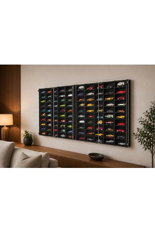 Pleksi Kapak 1/64 Hotwheels, Matchbox Uyumlu Oyuncak Hobi 100lü Araba Rafı Kahverengi