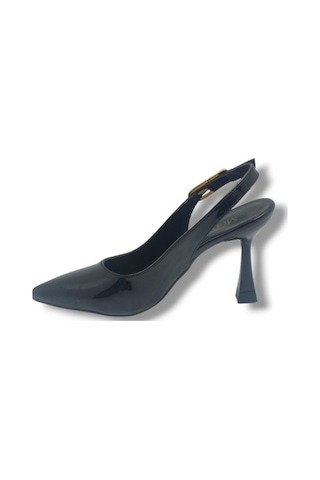 Mengi 692-26 Rugan Deri Arkası Açık İnce Topuk Kadın Stiletto 8,5cm Siyah