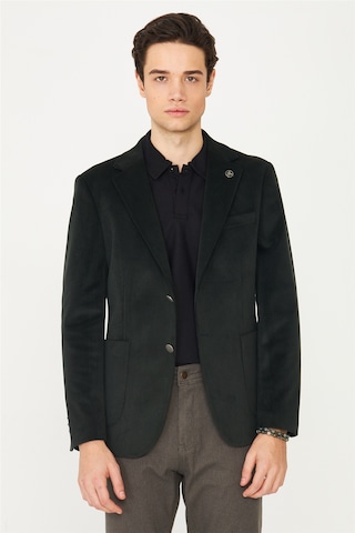 Koyu Gri Fitilli Kadife Slim Fit Blazer Ceket Füme