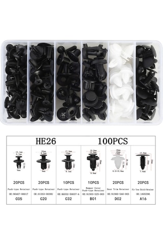 Cbtx 100'ü 1 Arada Evrensel Araba Plastik Bağlantı Elemanları Perçin Klips Seti