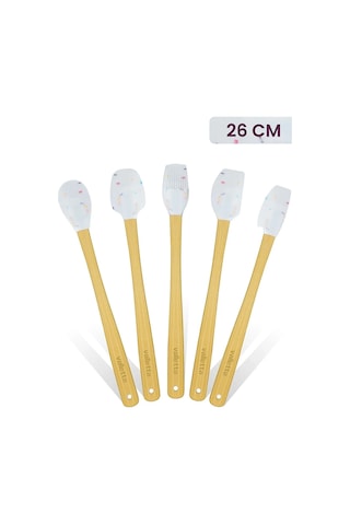 Valletta Indigo 5'li Beyaz Renkli Noktalı Bambu Silikon Spatula