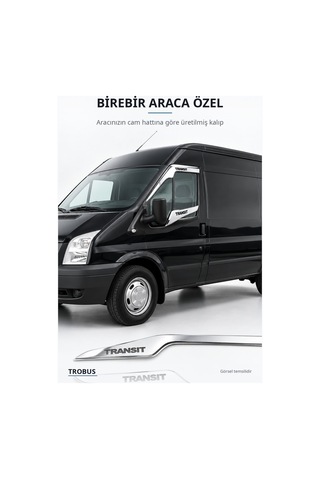 Ford Transit 2007-2013 Uyumlu Krom Cam Çıtası 2 Parça Paslanmaz Çelik Yazılı