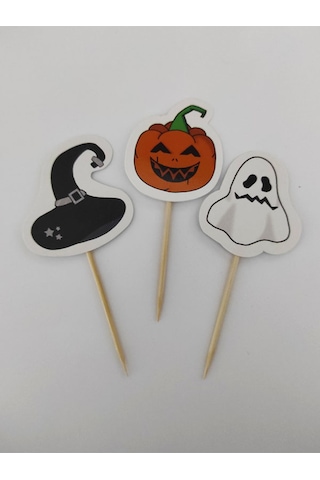 30 Adet Dekoratif Karışık Model Karton Hallowen Cadılar Bayramı Kürdanı 6,5 Cm