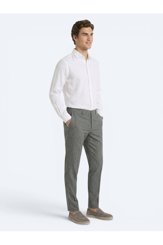 Kip Haki Kumaş Relaxed Fit Casual Keten Karışımlı Pantolon