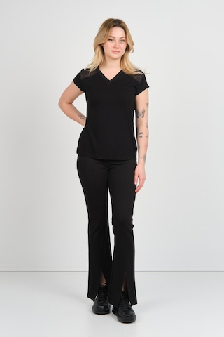 Sistas Kadın V Yaka Omuz Ve Sırt Tül Detaylı Kısa Kol Bluz 4148 Siyah Siyah