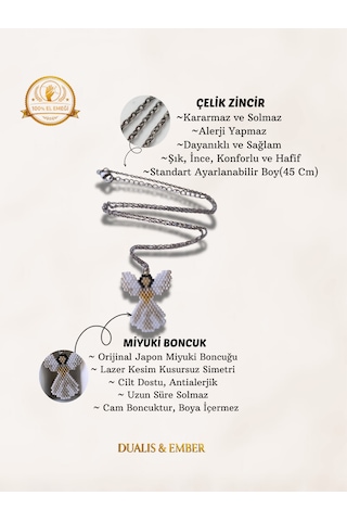 Miyuki Melek Figürlü Küpe Kolye Seti Gümüş + Altın