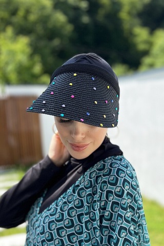 Remsa Taşlı Vizör Hasır Şapka Güneş Koruyucu Siperlik Rş-100 Siyah Siyah