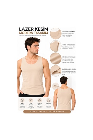 Westicgiyim 2'li Paket Erkek Ten Rengi Lazer Kesim Atlet Pamuklu Esnek Dikişsiz İz Yapmayan Rahat Günlük İç Giyim S-3xl Bej