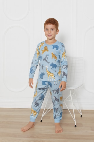 Esila Kids Erkek Çocuk Pijama Takımı Baskılı Uzun Kollu Takım 3-7 Yaş Mavi