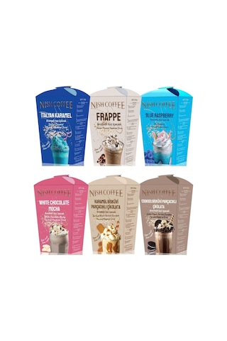 Nish 6'lı Toz İçecek Seti Frappe-white Chocolate Mocha-cookies Bisküvi Parçacıklı Çikolata-karamel Bisküvi Parçacıklı-blue Raspberry-italyan Karamel 250 G