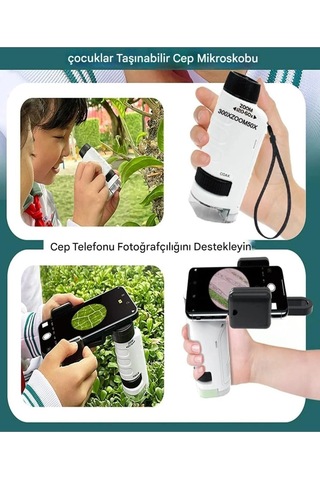 Micro1 Küçük Boy Mini Mikroskop Eğitici Mikroskop Zoom Led Işıklı 300x Zoom