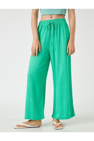 Koton Bol Paça Pantolon Beli Bağlamalı Keten Karışımlı Yeşil 2sak40116cw Yeşil